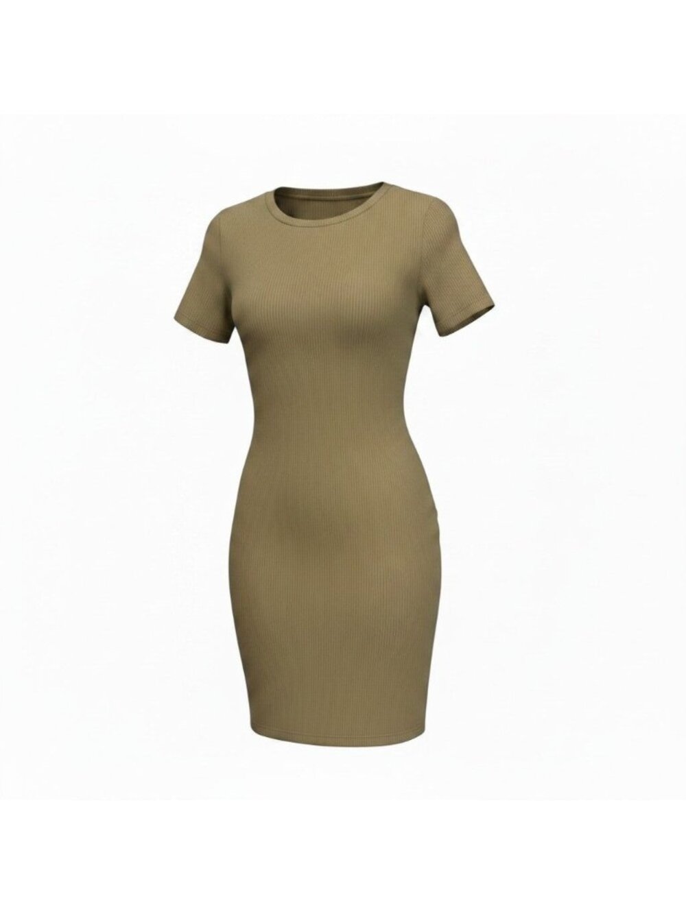 Open Edit Ribbed Bodycon Dress, Tan Lead, Sz. M